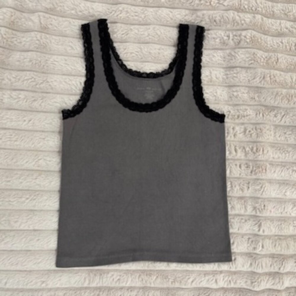 Brandy Melville Gray Tank Top with Black Lace Edge